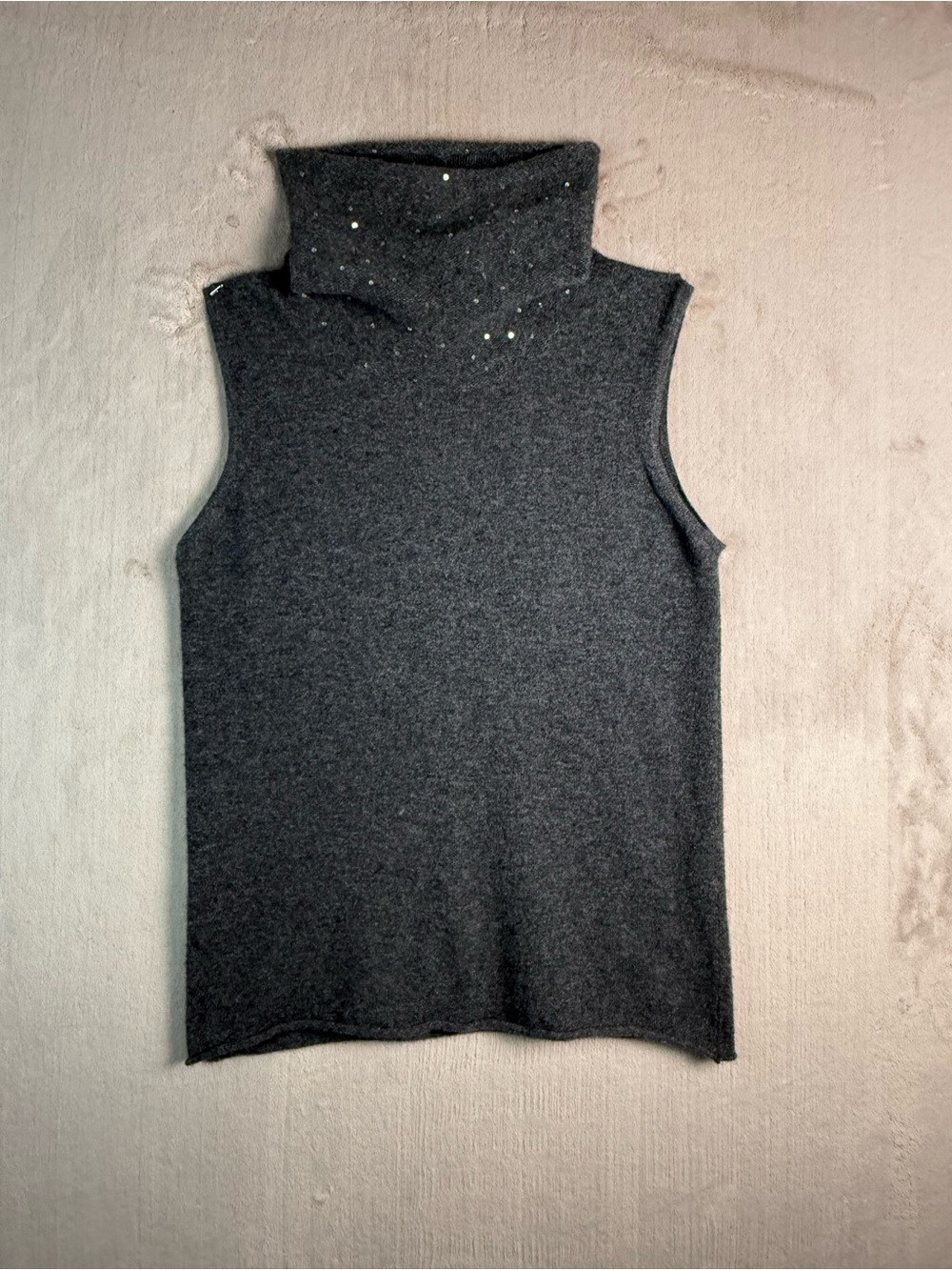 State Cashmere Gray Sleeveless Turtleneck Sweater M‎ Sequin Minimalist